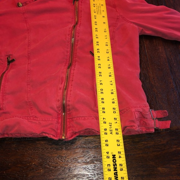 Max Jeans Red Tencel Moto Style Zipper Jacket - Picture 6 of 7